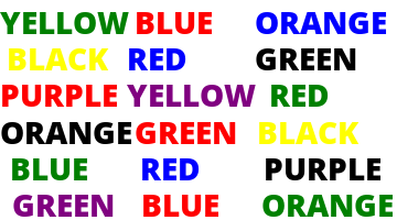 Color words in wrong colors